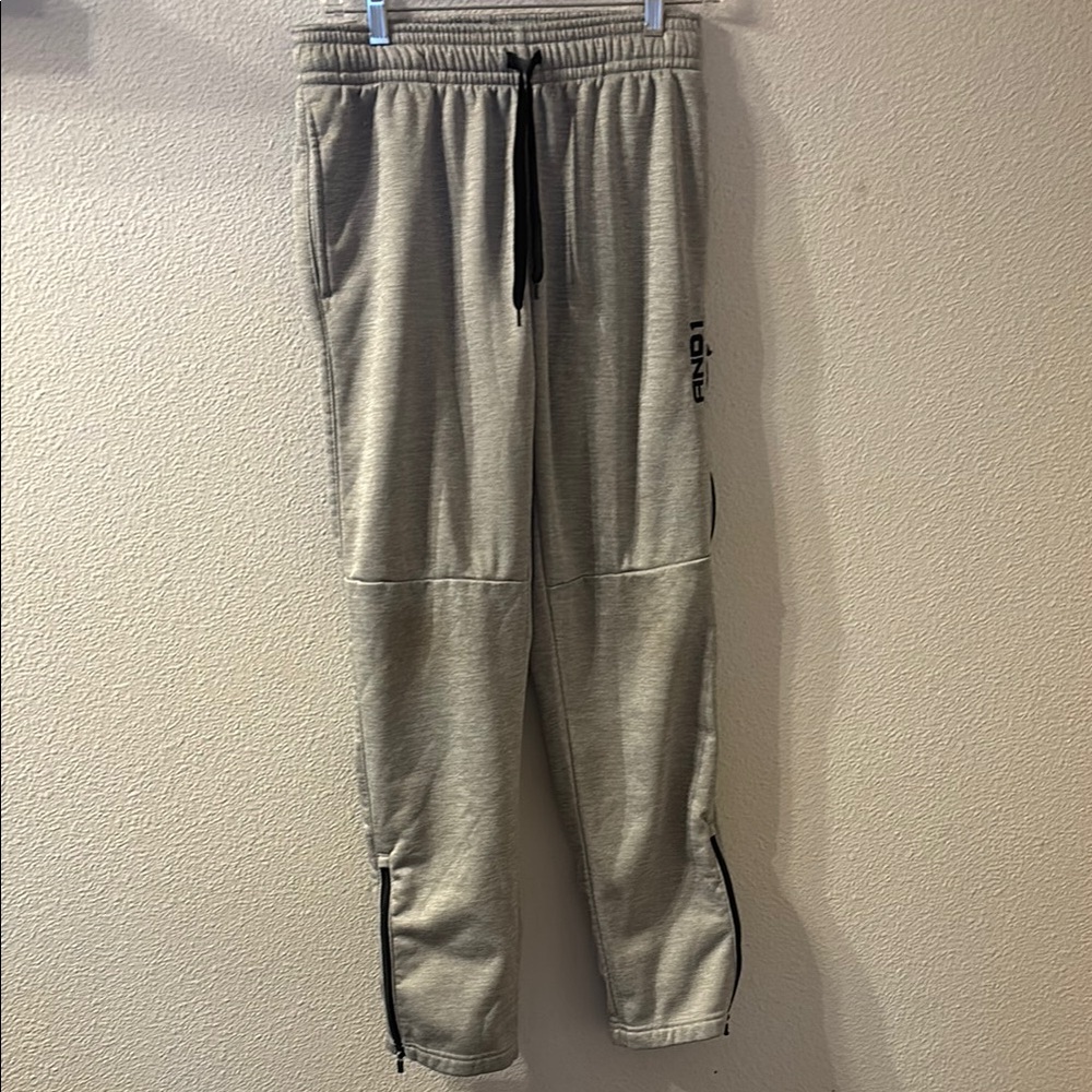 And1 Gray Sweatpants with Elastic Waistband and Zippers